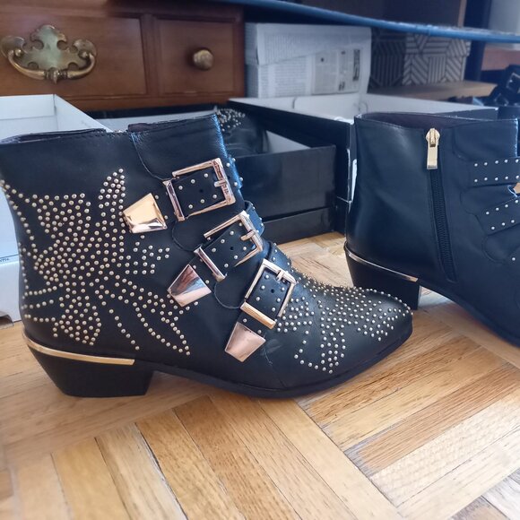 Studded Black leather booties, 37 / 7 NEW - Picture 3 of 7